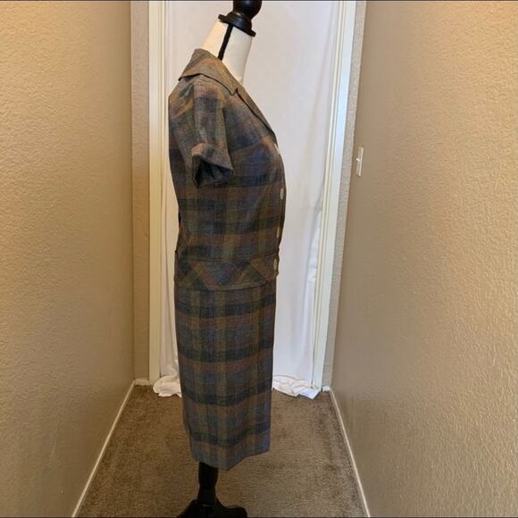 CLOSET CLEAR OUT!  Vintage Drop Waist Front Button Subtle Plaid Dress - Picture 4 of 4